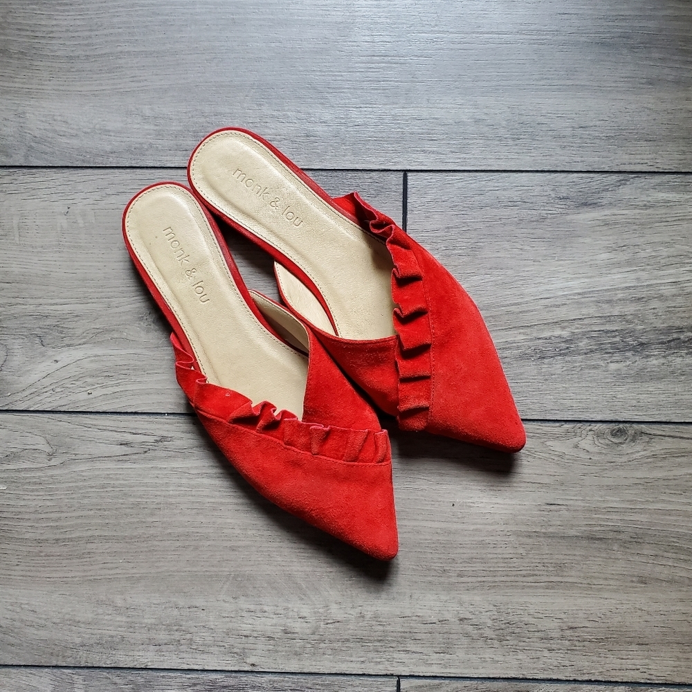 MONK & LOU | Red Suede Leather Mules  (Size 37) - Picture 8 of 8